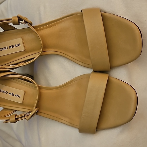ANTONIO MELANI Gwyn Leather Beige Open Toe Strappy Block Platform Heel Sandals - Picture 4 of 14